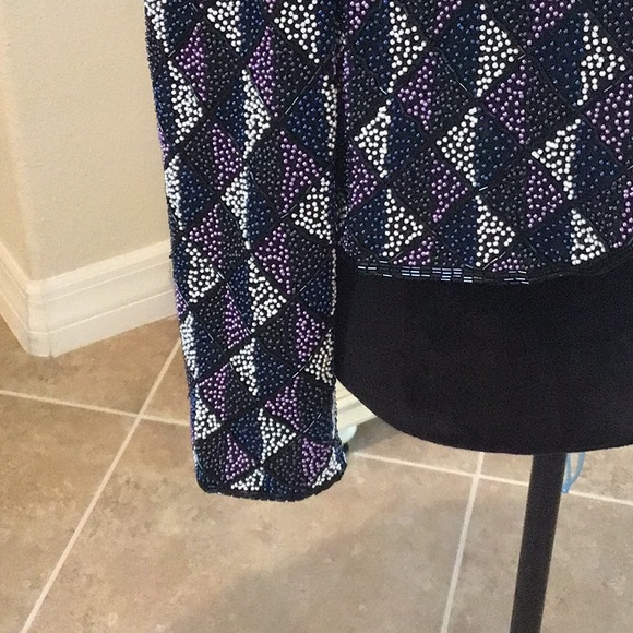 Nipon Night vintage beaded jacket, black/blue/white/purple, XL, NWT - Picture 5 of 14